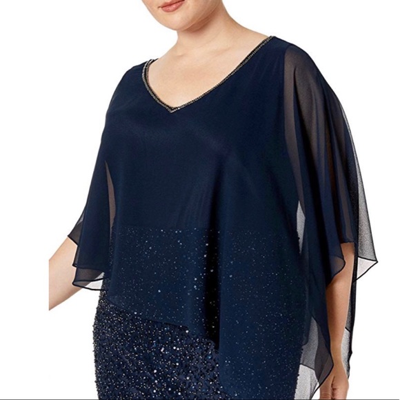 J Kara Embellished Capelet Beaded Asymmetric Dress - Picture 3 of 5